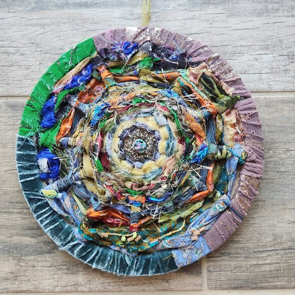 New handmade wall decor. Weaver with silk, velvet, cotton and embroidered. 10 in - Picture 1 of 2